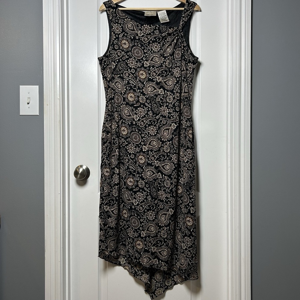 Kathie Lee Collection Vintage‎ 90s Paisley Sleeveless Asymmetrical Midi Dress